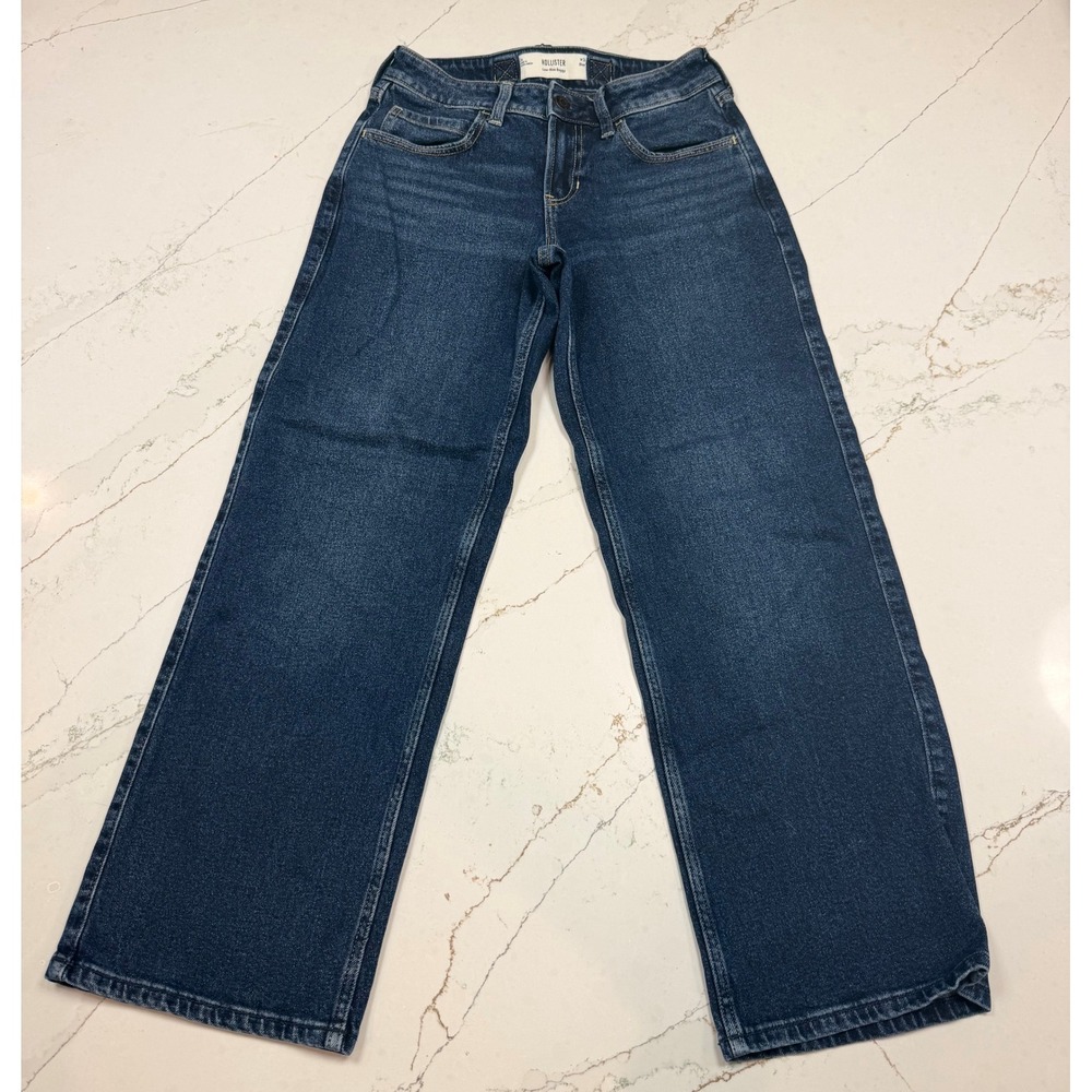 Hollister Low Rise Baggy Jeans Womens 2S W26 Short Dark Wash Wide Leg Denim